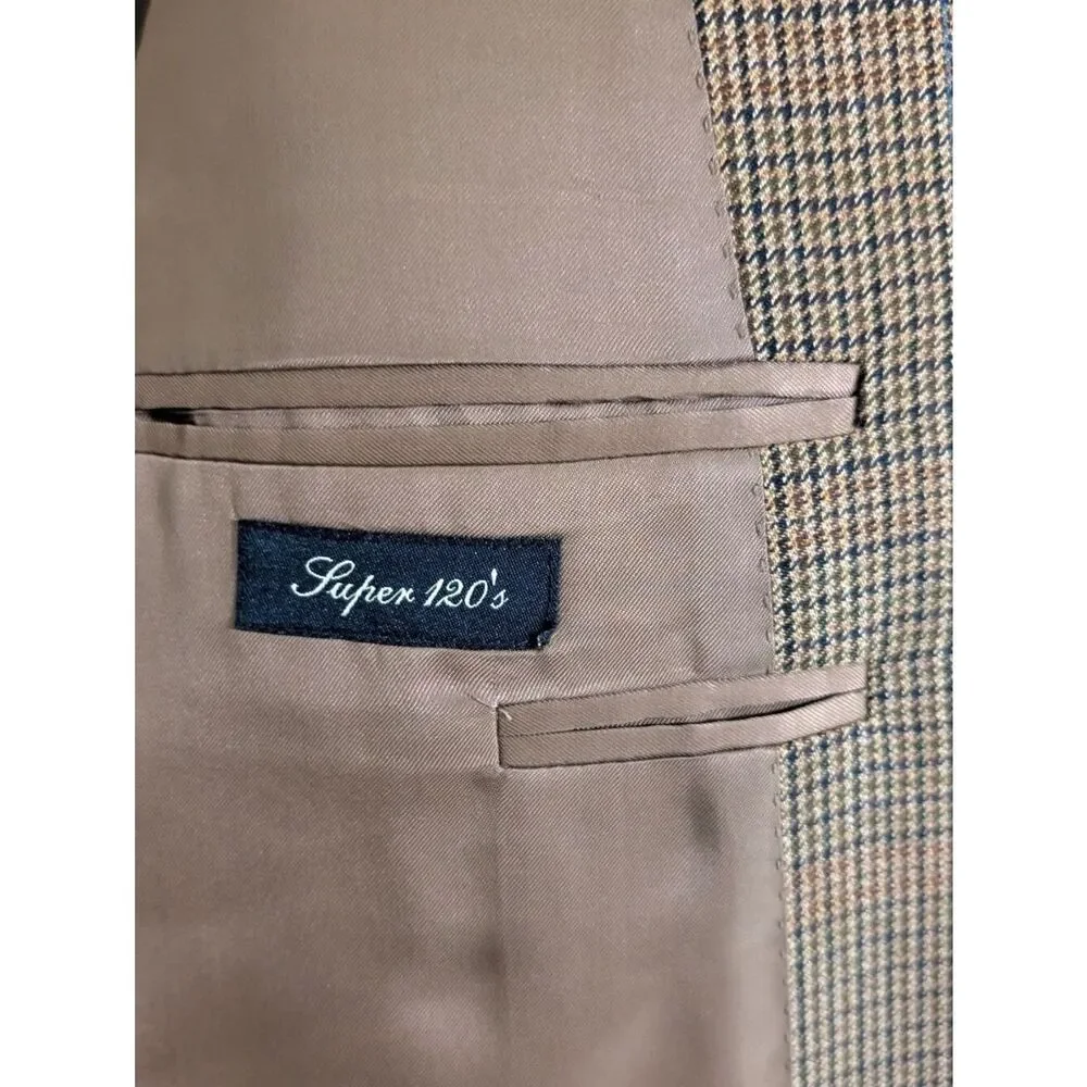 Canali Italy Pure Wool Plaid Sport Coat Blazer - Brown/Blue Super 120s US 46L